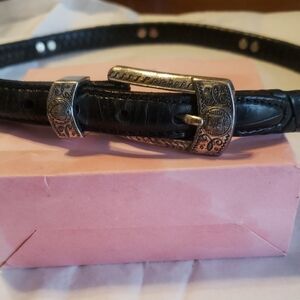 BRIGHTON Elegant Black Belt with Ornate Buckle,SIZE S 28